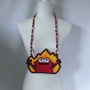 Elmo burning meme perler necklace